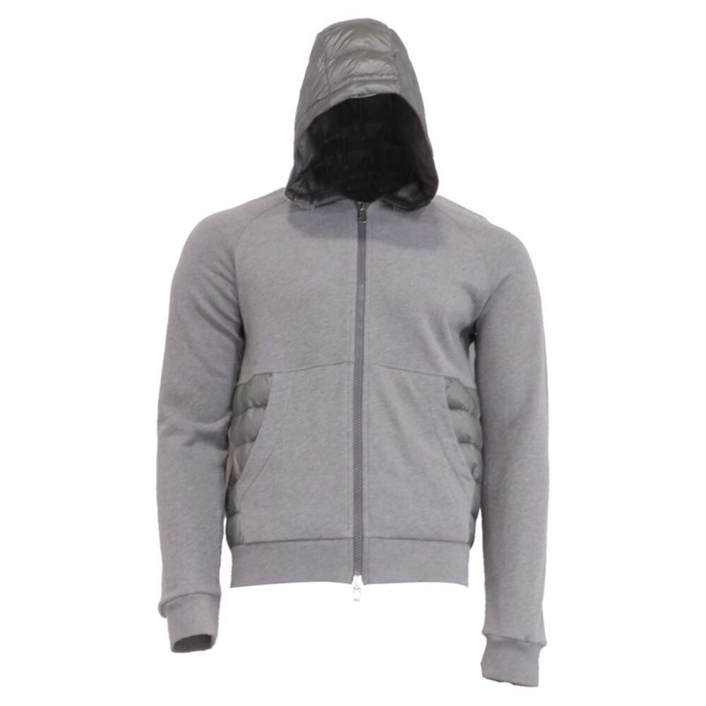 Moncler Zip-Up Quilted Accent Hoodie in Grey Cotton
